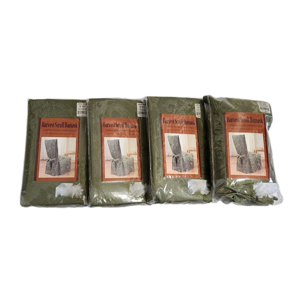 Linens N Things Dining Room Chair Cover Harvest Scroll Damask 4 Piece Sage Green